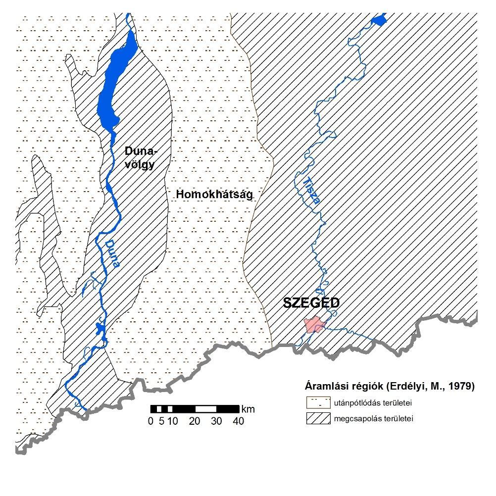 ábra) a felszínalatti vizek utánpótlódási területei, míg általánosságban a vele szomszédos, mélyfekvésű területek természetes megcsapolódási területek, ahol a talajvíz felfelé áramlik.