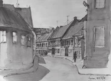 Kubinszky Mihály: Szentlélek utca, akvarell, 1969. (A Kubinszky család tulajdonában) A városépítési tevékenység körébe tágabb értelemben mindenfajta településsel és települések környezetével, az ún.