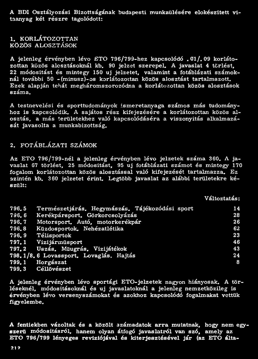 FOTÁBLÁZATI SZÁMOK Az ETO 796/799-nél a jelenleg érvényben lévő jelzetek száma 360.