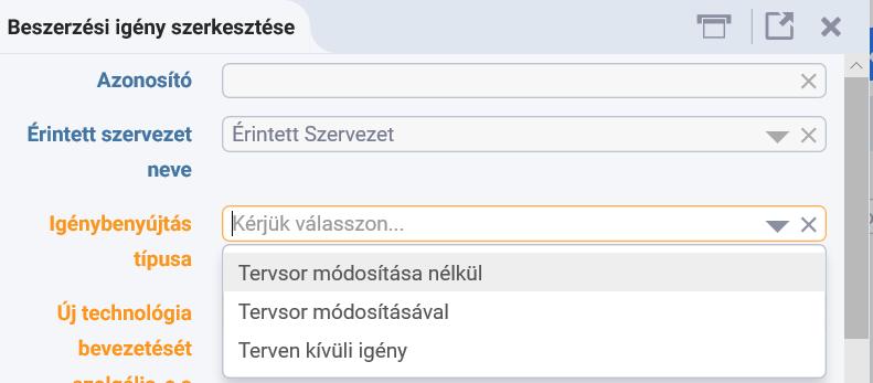 4. Az igény felviteléhez a bal oldali ablakban van lehetőség kiválasztani az igénybenyújtás típusát.