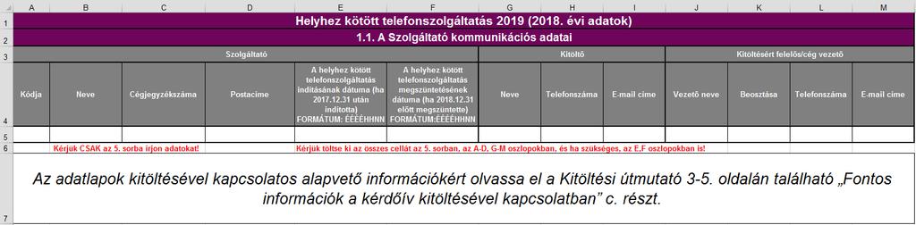 1. ÁLTALÁNOS ADATOK 1.1. A SZOLGÁLTATÓ KOMMUNIKÁCIÓS ADATAI Szolgáltató kódja: A Szolgáltató hatóság által megküldött a határozatban is szereplő egyedi azonosító kódja.