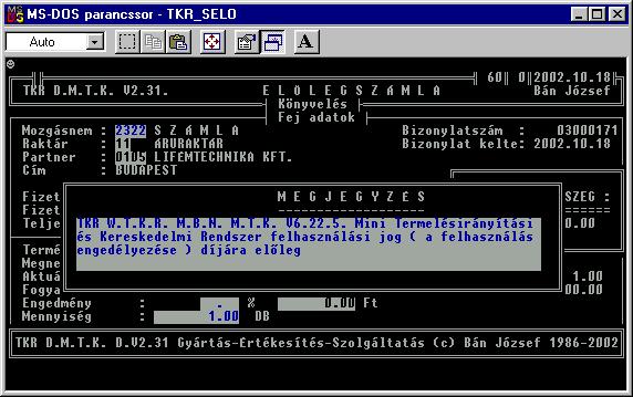 - 26-4.1.2.5. Értékesítés ( Előlegszámla ) : Ellenőrzés történik arra is, hogy az adott tétel szolgáltatás anyagfelhasználás nélkül ( termék minősítő kód = 8 ) e.