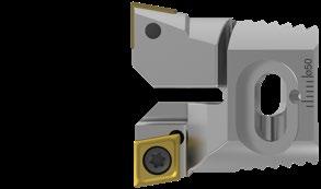 Nagyoló-simítómegmunkálás SpinTools Nagyoló-simító lapkatartópár, 90 -os simításnál a lapkatartó axiálisan 0,4 mm-rel hátratolva simításnál a váltólapka mozgatása a szabadon állítható orsóval