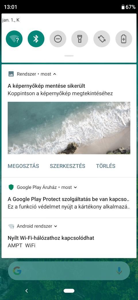 ÚJ ÉRTESÍTÉSI PANEL ÉS ÁLLAPOTSOR 1. A gomb fel-le húzásával válthat az állapotsor és az értesítési panel között, vagy lejjebb húzhatja a kibontáshoz. 2.