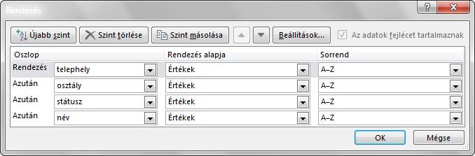 A rendezés művelet részleteivel ebben a cikkben nem foglalkozunk, de egy mesterfogást azért elmesélek: a több-mezös rendezést az egy-mezös rendezés művelet ismételgetésével is beállíthatjuk.