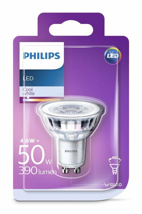 PHILIPS LED Spot 4,6 W (50 W) GU10 Hideg fehér Nem szabályozható Kellemes fény a szemnek A rossz minőségű fényforrások kifárasztják a szemet.
