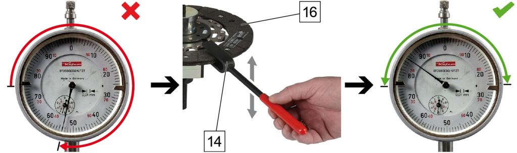 3.6 A kuplungtárcsa beállítása Ha a kuplungtárcsa oldalütése nagyobb mint 0,5 mm, a kuplungtárcsát be kell állítani az állító villával: 10. ábra: A kuplungtárcsa beállítása 1.