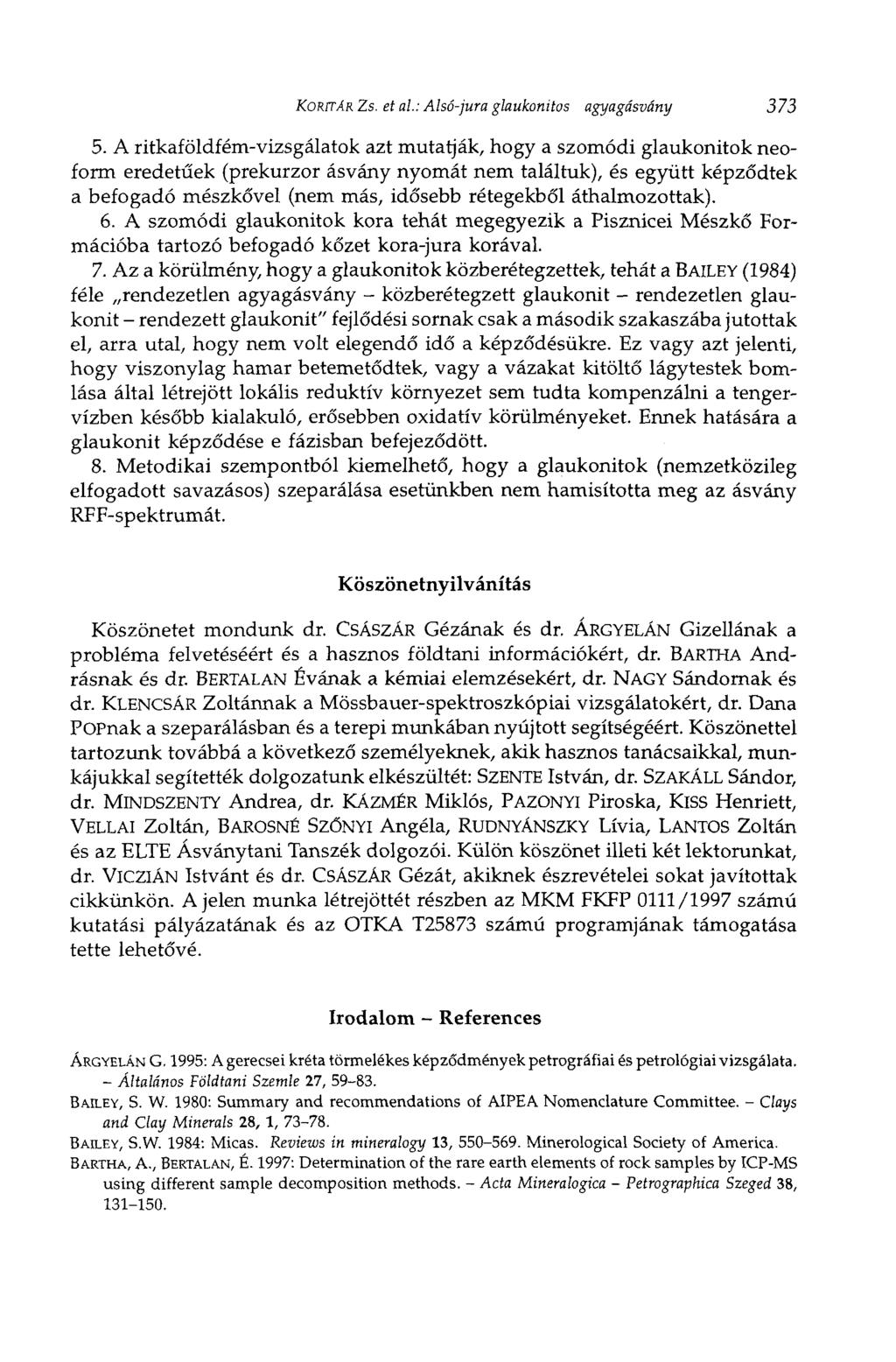 KORÍTÁR Zs. et al: Alsó-jura glaukonitos agyagásvány 373 5.