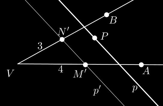 Középpontos hasonlóság szerkesztések 1. Adott az AV B konvex szög és a belsejében egy P pont. Húzzunk a P ponton át egy egyenest úgy, hogy a szög száraiból kimetszett szeletek aránya 3 : 4 legyen.