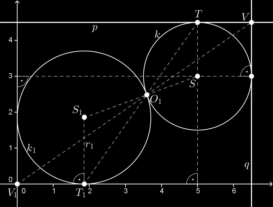 T O 2 félegyenes és az a egyenes metszéspontja; (g) S 1, ill. S 2 az a egyenesre merőleges T 1, ill.