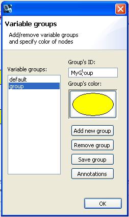 E csoportok listája a főablak Variable Groups... környezeti menüjéből érhető el.
