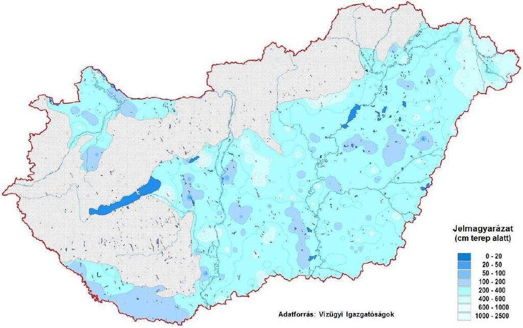 TALAJVÍZSZINTEK 216. május 61. ábra: A talajvízszintek terep alatti mélysége a 216.