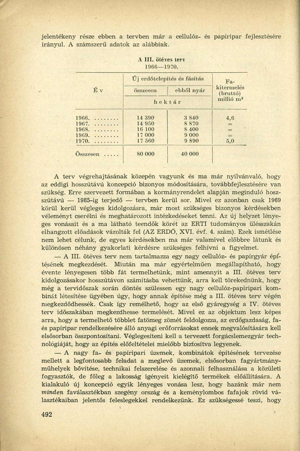 jelentékeny része ebben a tervben már a cellulóz- és papíripar fejlesztésére irányul. A számszerű adatok az alábbiak. A III. ötéves terv 196G 1970.