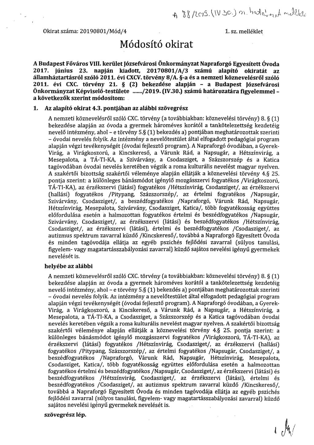 fte). 0/c) (-\ \OEH, c,,, to L Okirat száma: 0900/Mód/ Módosító okirat. sz. melléklet A Budapest Főváros VIII. kerület Józsefvárosi Önkormányzat 0. Junius.