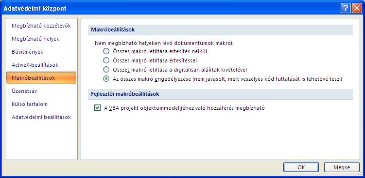 Ha a beállítások ellenére sem működik a makró, manuális fájl létrehozása: Adja meg az építési tételek adatait egy Excel fájlban, mely az alábbi