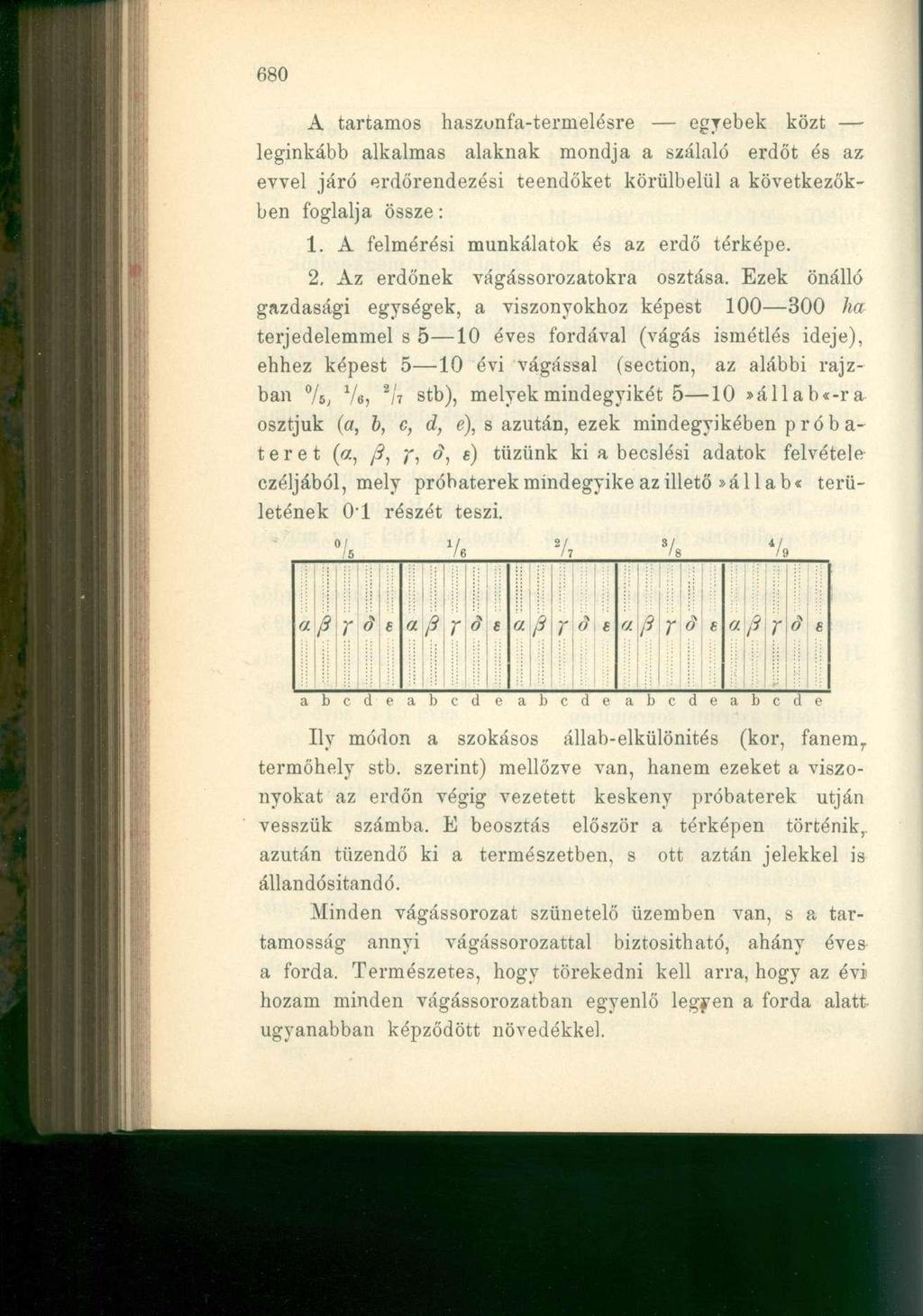 680 A tartamos haszonfa-termelésre egyebek közt leginkább alkalmas alaknak mondja a szálaló erdőt és az evvel járó erdőrendezési teendőket körülbelül a következőkben foglalja össze: 1.