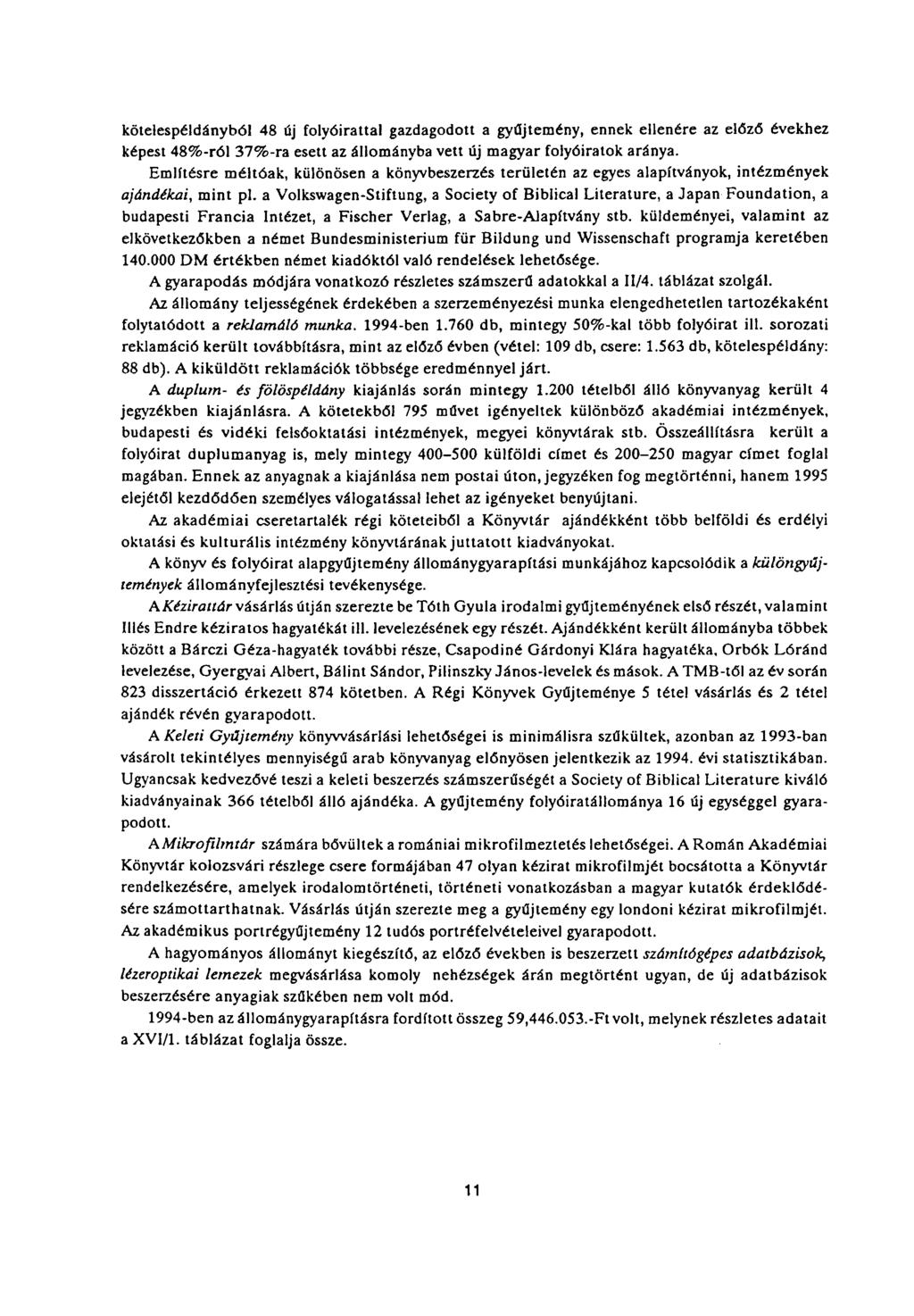 kötelespéldányból 48 új folyóirattal gazdagodott a gyűjtemény, ennek ellenére az előző évekhez képest 48%-ról 37%-ra esett az állományba vett új magyar folyóiratok aránya.