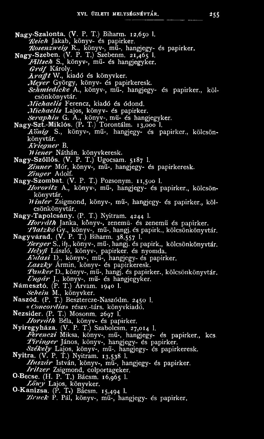 Z in n e r Mór, könyv-, mű-, hangjegy- és papirkeresk. Z in ffe r Adolf. Nagy-Szombat. (V. P. T.) Pozsonym. 11,500 I. H o ro vitz A., könyv-, mű-, hangjegy- és papirker., kölcsönkönyvtár.