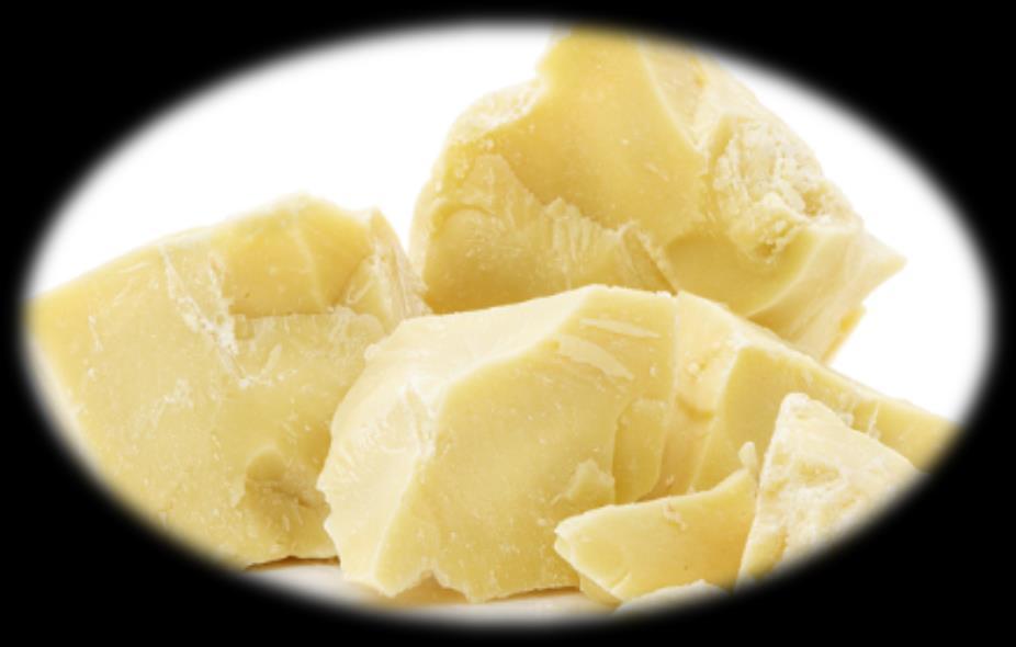 1. ábra A kakaóvaj szilárd halmazállapotban A kakaóvaj kémiailag trigliceridek keveréke, valamint kis mennyiségben tartalmaz élettanilag fontos zsíroldható vitaminokat és egyéb biológiai