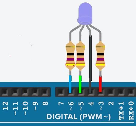 RGB LED villogtatás A bekötés ugyanaz, mint az előző oldalon Leállítás: c6 0 Inicializálás: