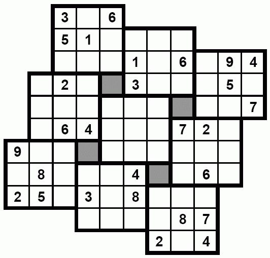 DUPLA SUDOKU (40+40+40 PONT) Minden sorban, minden oszlopban és minden területen az 1-4 számok mindegyike pontosan kétszer fordul elő.