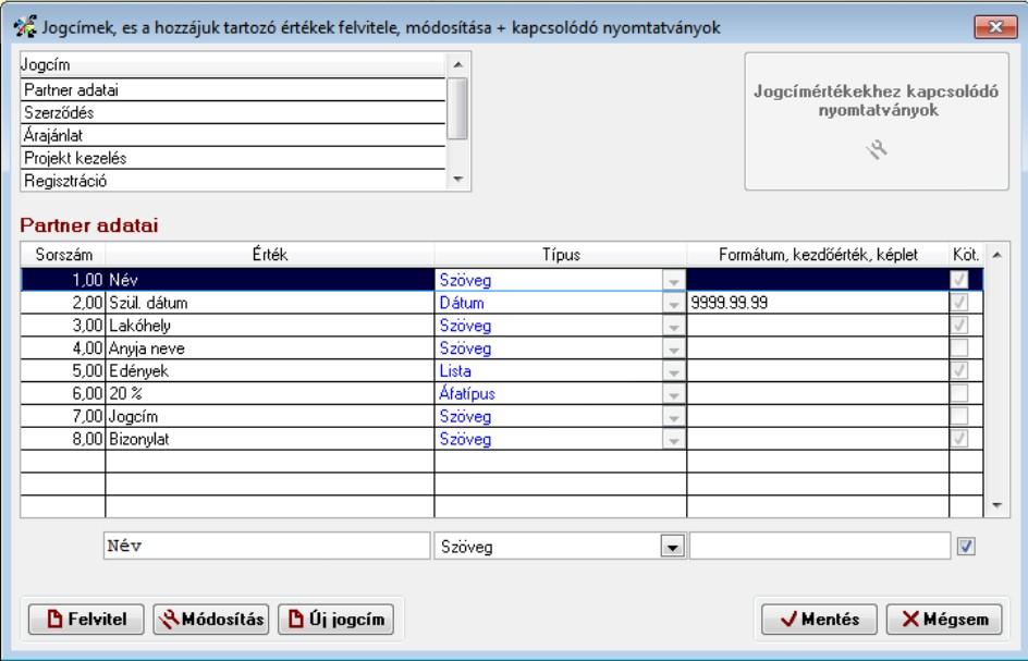 Működési leírás Új jogcím felvitele az [Új jogcím] kapcsoló megnyomásával válik lehetővé.