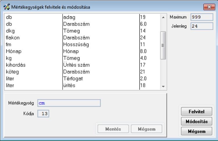 Mértékegységek Az ügyfélfolyamatokhoz kapcsolódó termékek és szolgáltatások mértékegységeinek kialakítására és felvitelére szolgáló menüpont.