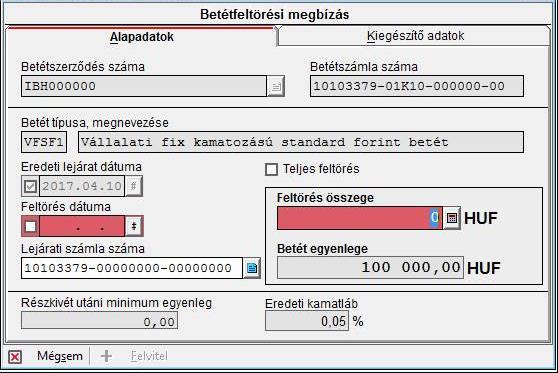 Teljes lista készítésénél a nyomtatási kép a betétszerződéshez tartozó tranzakciók részletes adatait mutatja.