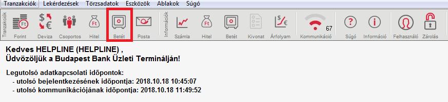 1. Betét tranzakciók 1. Honnan érhetőek el a betéti tranzakciók és milyen műveletek végrehajtására van lehetőség?