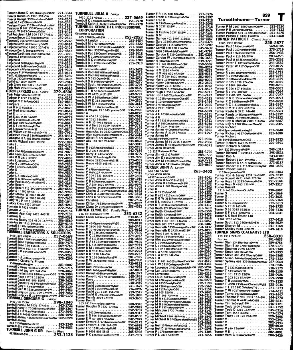 wtotte Hume D 1232LakeSylvanOrSE 271-3344 wecek Bianka 65 4940 39AvSW... 246-1538 lftcek George 335HawkstoneDrNW.. 547-2605 ri MA 4836BensonRdNW... 284-2441 ll'etgen Ergun 21SSilverVaDeyRiseNW.