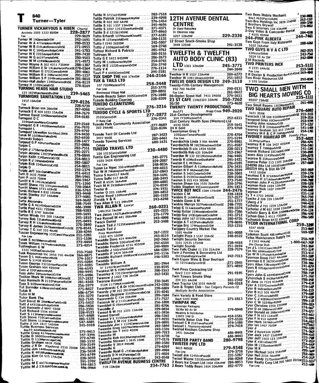 840 urner-yler URNER VICKARVOUS & RIBEN Chartd Acctnts 1005 1333 BStSW... 228-2877 Fax............................ 229-9629 urner W 19GlensideDrSW... 242-1691 urner W A 47ef4llesonWyNE.