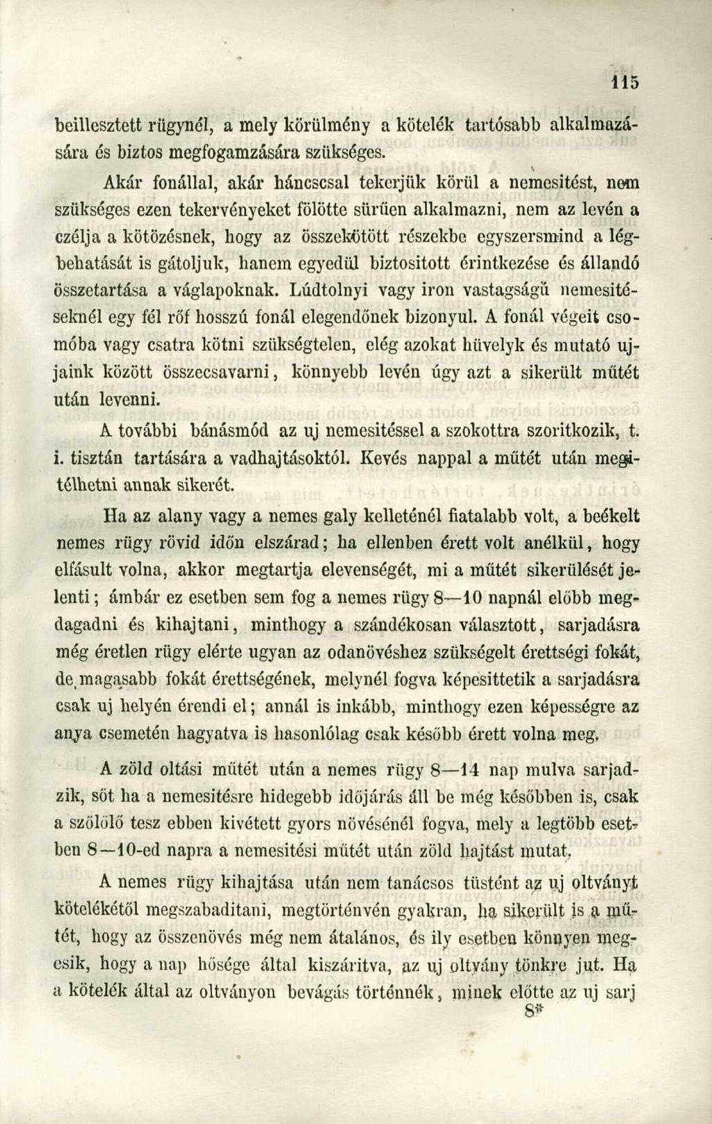 beillesztett rügynél, a mely körülmény a kötelék tartósabb alkalmazására és biztos megfogamzására szükséges.