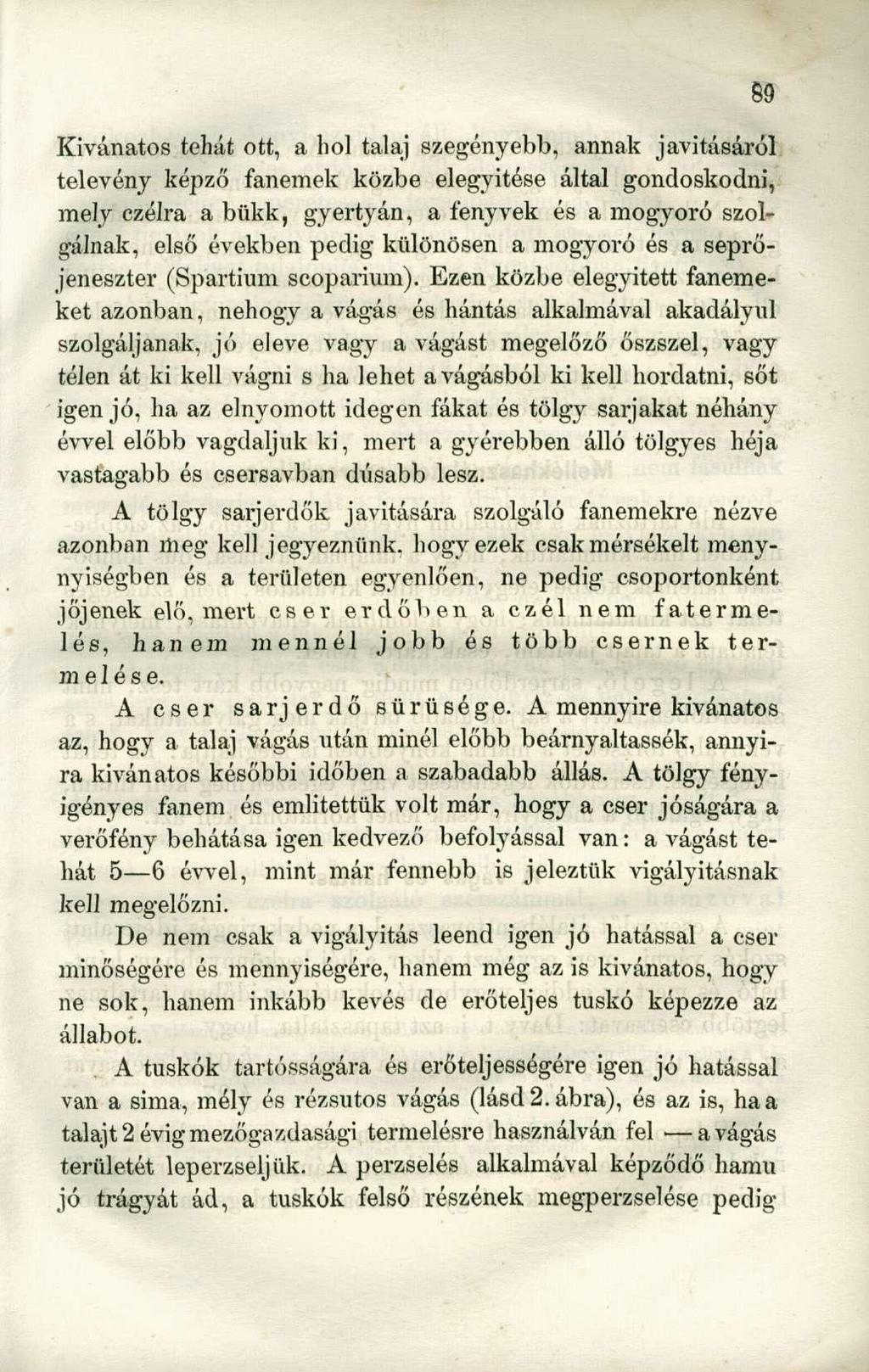 Kívánatos tehát ott, a hol talaj szegényebb, annak javításáról televény képző fanemek közbe elegyítése által gondoskodni, mely czélra a bükk, gyertyán, a fény vek és a mogyoró szolgálnak, első