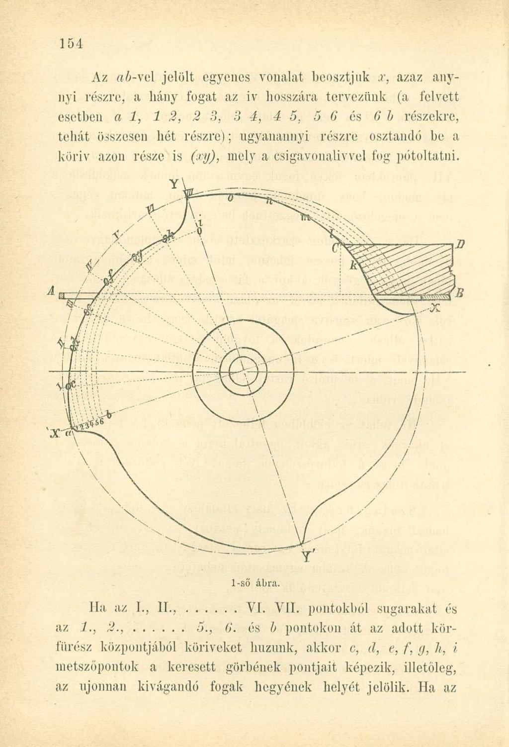 Az rt6-vel jelölt egyenes vonalat beosztjuk,r, azaz anynyi részre, a hány fogat az iv hosszára tervezünk (a felvett esetben a 1, 12, 2 B, 3 á, 4 5.