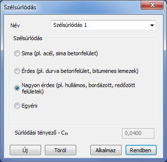 A belsőnyomás értéke megadható kézzel, vagy a legördülő menü segítségével a szélsőértékek kiválasztásával.