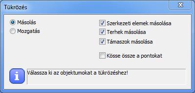 Pontok összekötése: Funkciók választása esetén, a másolt elemek és az eredeti elemek végpontjai összekötésre kerülnek egyenesekkel. Kijelölt objektumok tükrözése.