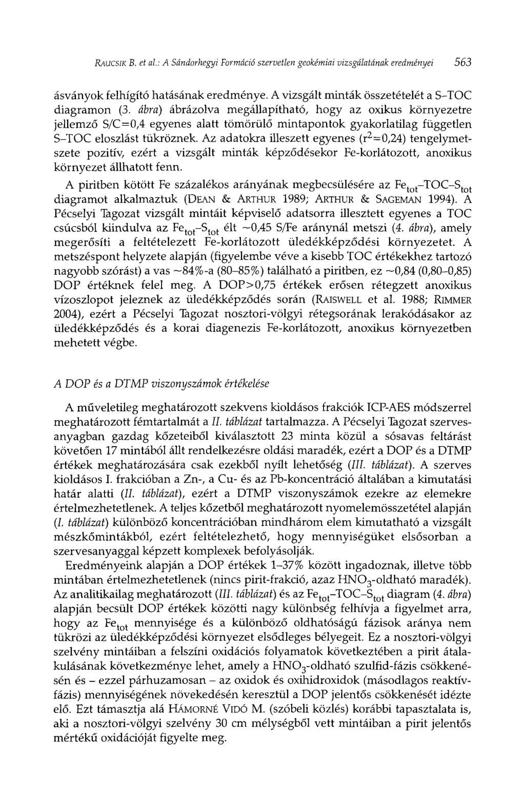 RAUCSIK В. et al: A Sándorhegyi Formáció szervetlen geokémiai vizsgálatának eredményei 563 ásványok felhígító hatásának eredménye. A vizsgált minták összetételét a S-TOC diagramon (3.