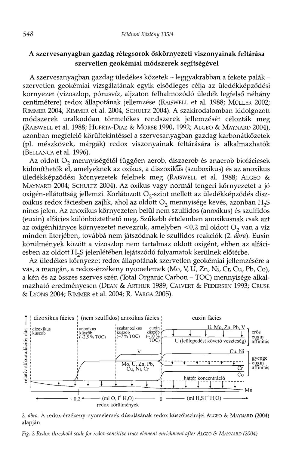 548 Földtani Közlöny 135/4 A szervesanyagban gazdag rétegsorok őskörnyezeti viszonyainak feltárása szervetlen geokémiai módszerek segítségével A szervesanyagban gazdag üledékes kőzetek -