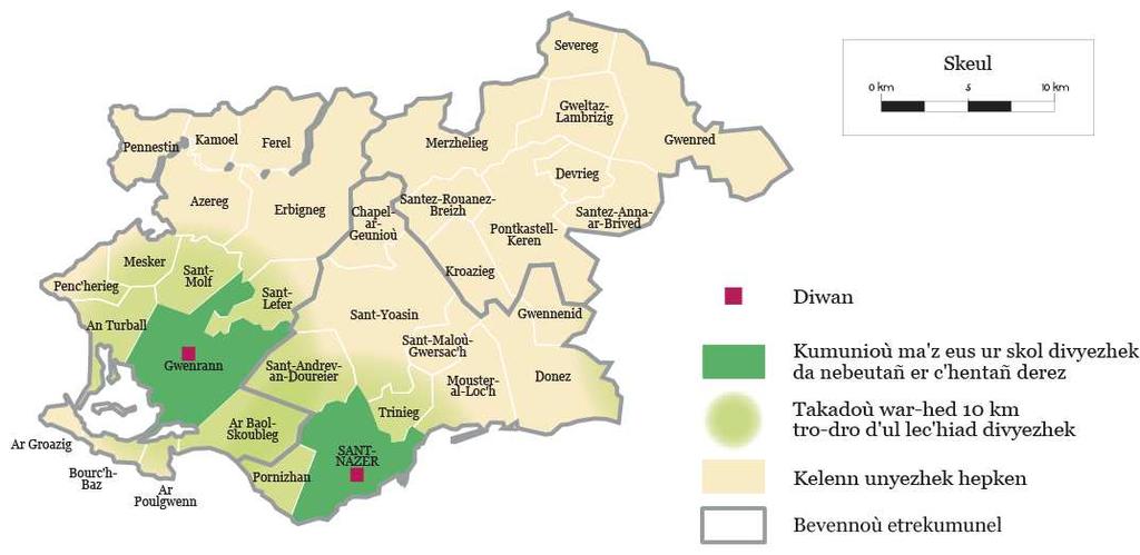 Kinnig kelenn divyezhek er c hentañ derez Distro-skol 2009 Digemm eo ar rouedad skolioù divyezhek abaoe 10 vloaz. N eus hentad divyezhek ebet er publik er vro nag er prevez katolik.