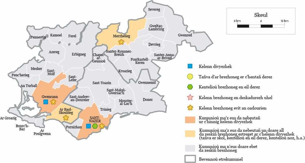 An deskadurezh Kartenn hollek ar c hinnig kelenn brezhoneg hag e brezhoneg Bloavezh-skol 2003/2004 Bloavezh-skol 2009/2010 E 4 eus ar 34 c humun e kaver da nebeutañ un doare bennak da zeskiñ