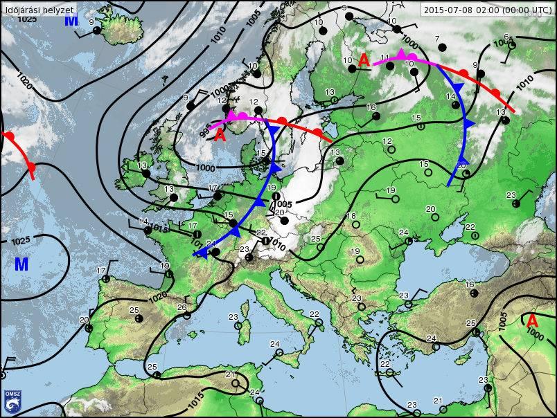Jól megfigyelhető a hidegfront átvonulása [4 OMSZ, http://met.hu/].
