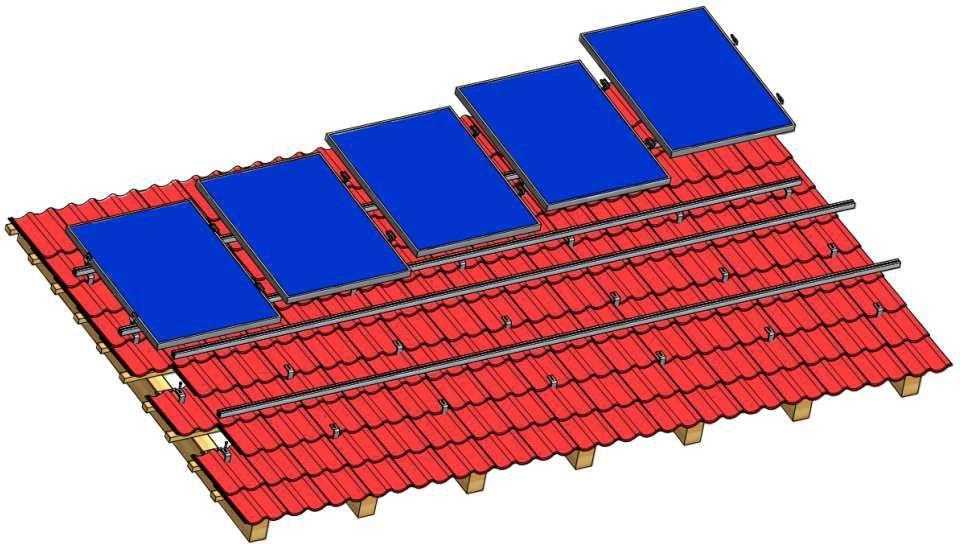 2. Tartószerkezet a napelem modul-szerelvénynek 2.1 Tetőbeosztás és a modul elrendezése A tető felosztásakor ügyelni kell arra, hogy a modulok a tető határain belül maradjanak.