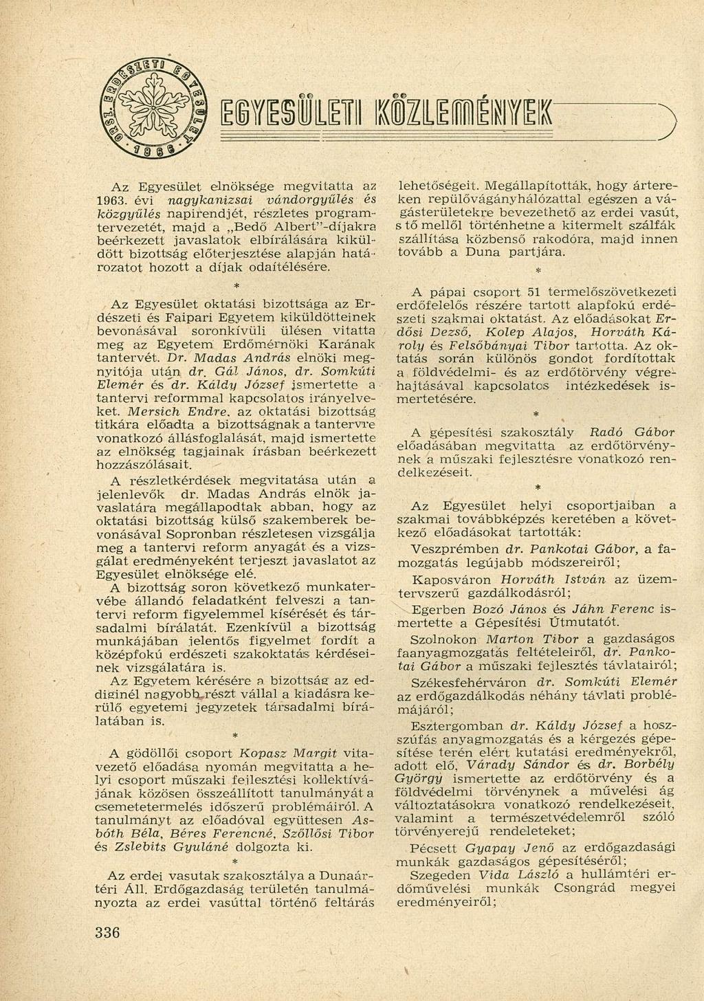 Az Egyesület elnöksége megvitatta az 963.