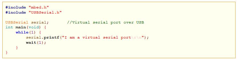 Kiíratás virtuális soros portra Az alábbi, "helló világ" szintű programban az USB porton keresztül íratunk ki másodpercenként egy rövid szöveget.