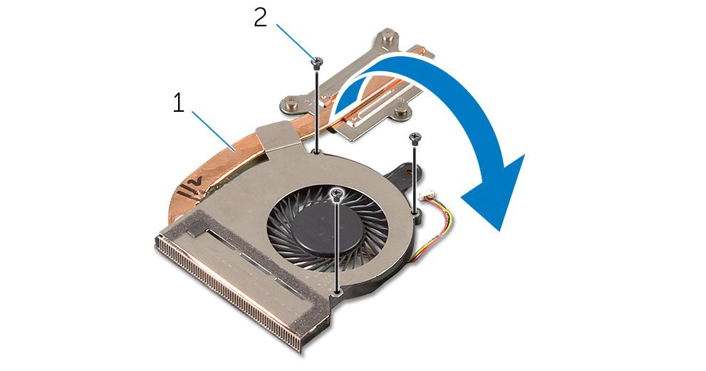 31 A ventilátor eltávolítása Prerequisites Procedure Prerequisites 1. Remove the battery. 2. Remove the base panel. 3. Follow the procedure from step 1 to step 3 in Removing the hard drive. 4.