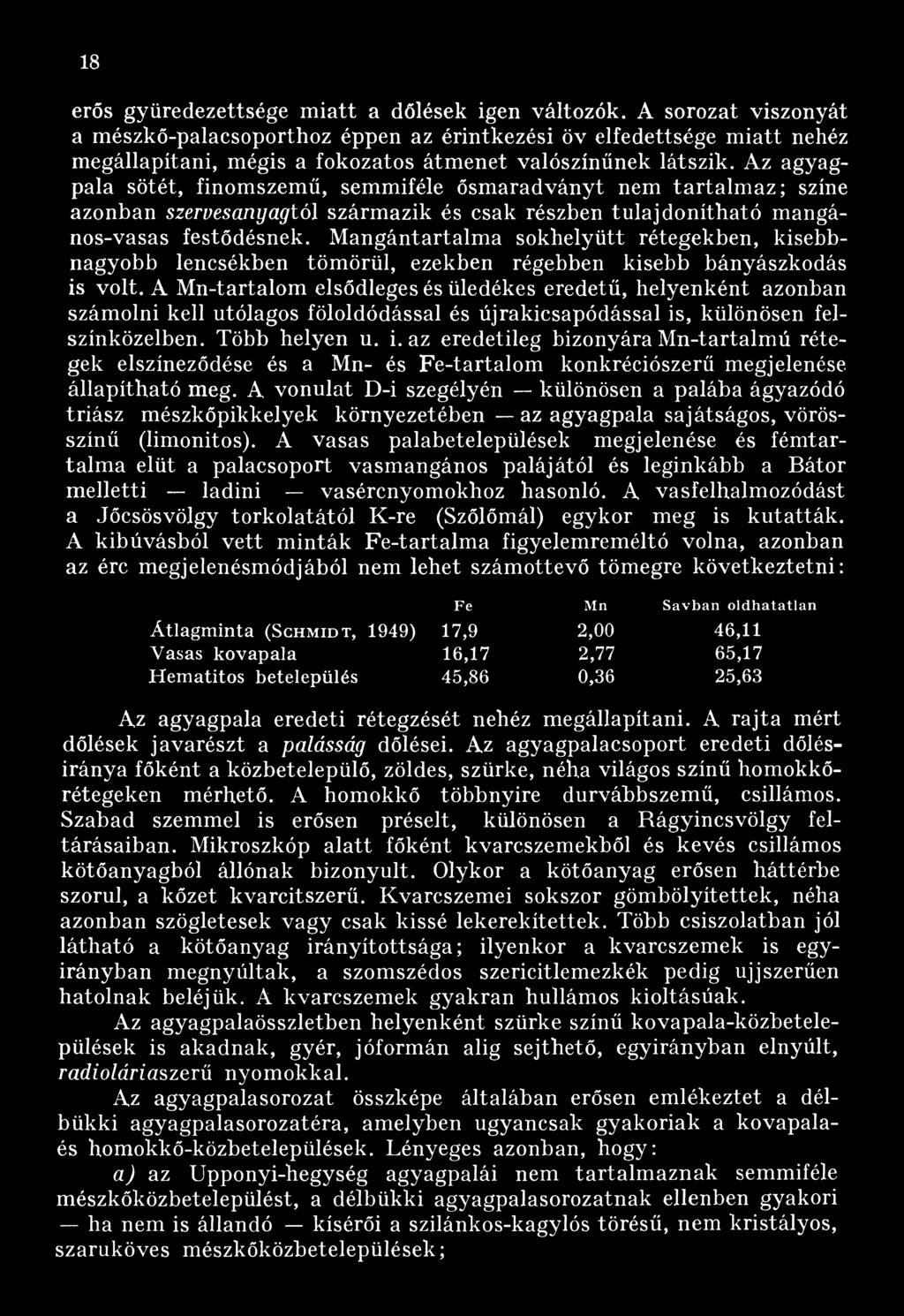 A Mn-tartalom elsődleges és üledékes eredetű, helyenként azonban számolni kell utólagos föloldódással és újrakicsapódással is