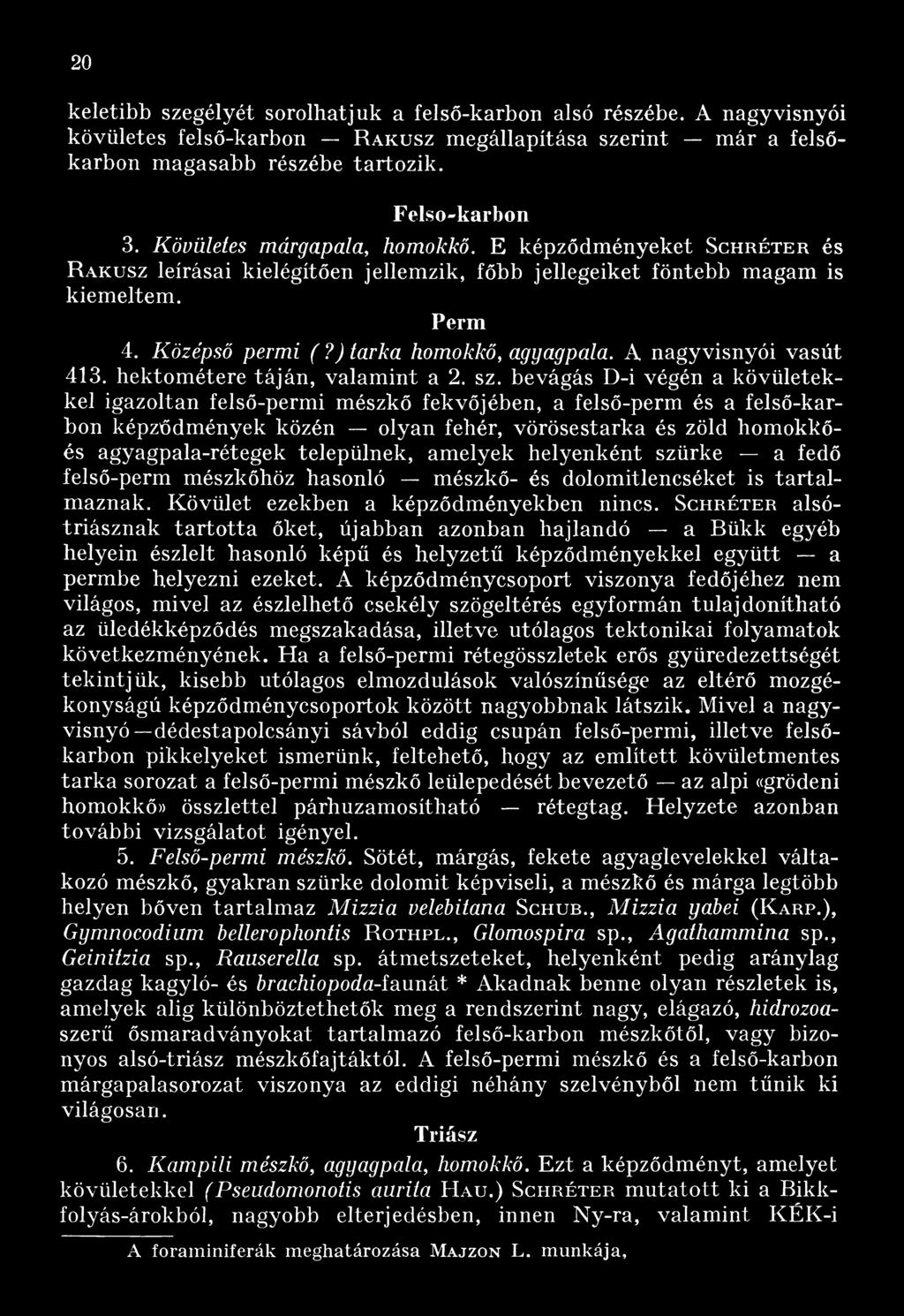 amelyek helyenként szürke a fedő felső-perm mészkőhöz hasonló mészkő- és dolomitlencséket is tartalmaznak. Kövület ezekben a képződményekben nincs.
