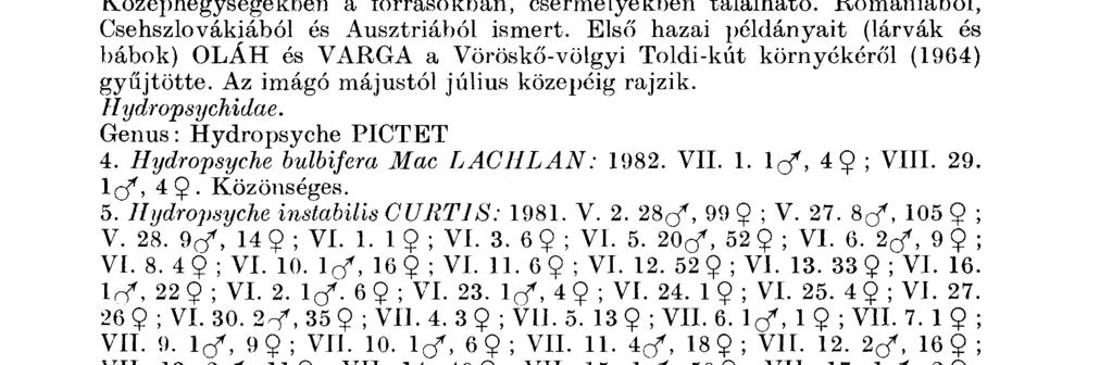 2. Rhyacophila tristis PÍCTET: 1982. V. 28. I t f. K ö z é p - e u r ó p a i a l p i n e l t e r j e dést m u t a t. F E L B E R ez t a f a j t s z u b a l p i n t í p u s b a s or o l j a.