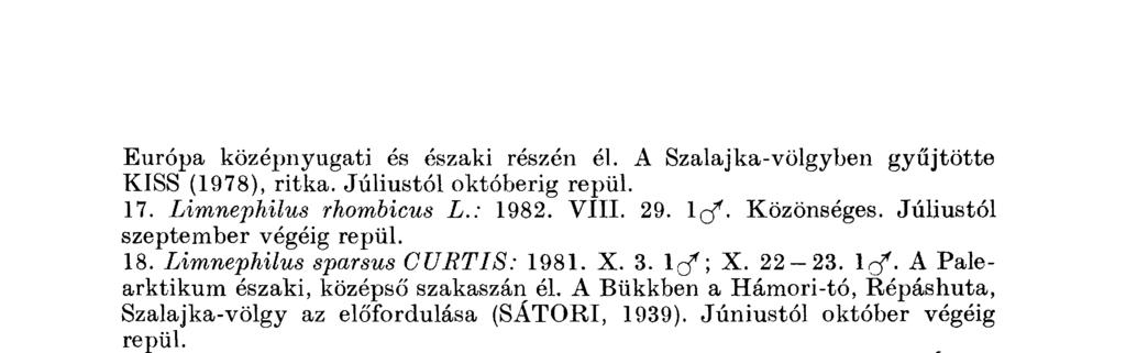 E u r ó p a k ö z é p n y u g a t i és északi részén él. A S z a l a j k a - v ö l g y b e n g y ű j t ö t t e K I S S (1978), r i t k a. J ú l i u s t ó l o k t ó b e r i g r e p ül. 17.