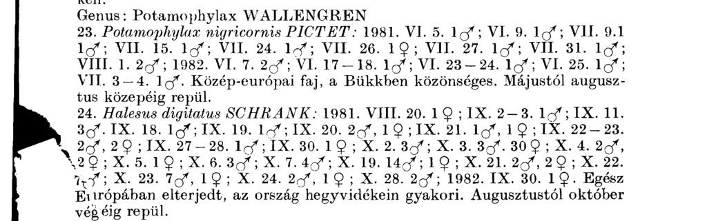 Genu s : G r a m m o t a u l i u s K O L E N A T I 20. Grammotaulius nigropunctatus RETZ.: 1981. I X. 2 7-2 8. Itf \ X. 2. 1 ( / ; 1982. V. 9. \ ( f.